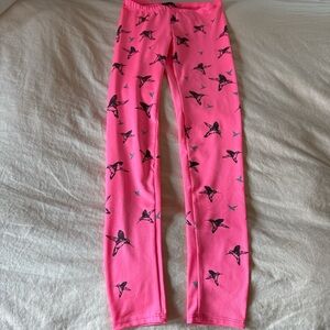 Neon Pink leggings with hummingbird Print